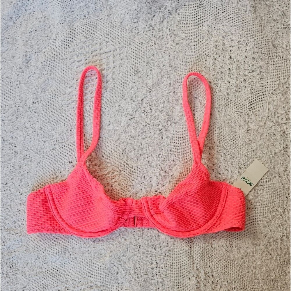 NEW Aerie Unlined Underwire Neon Pink Bikini Top Womens Small